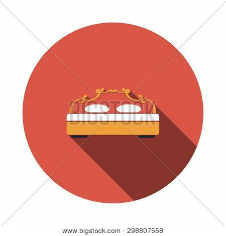 King-size Bed Icon. Flat Circle Stencil Design With Long Shadow. Vector Illustration.
