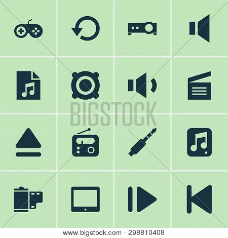Media Icons Set With Multimedia, Eject, Replay And Other Presentation Elements. Isolated Vector Illu
