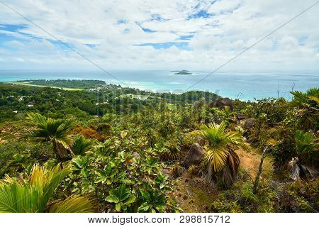 View On Anse Kerlan Fom Chenard's Moutain, Praslin, Seychelles
