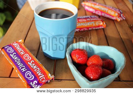 Sunne, Sweden. Ice Cream, Ccoffee And Strawberries