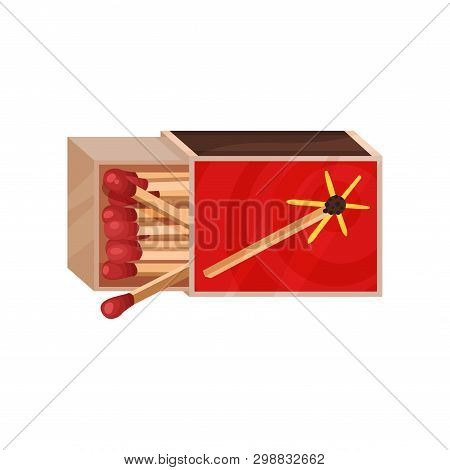Box Of Matches Lies On Its Side. Vector Illustration.