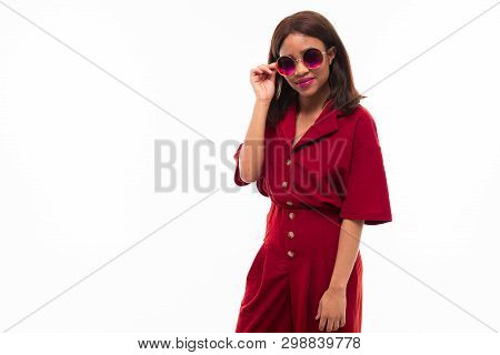 Modern Portrait Of African Young Girl Possing On White Background