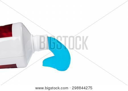 Toothpaste Isolated On White Background. Tube Of Blue Toothpaste Isolated On White With Clipping Pat