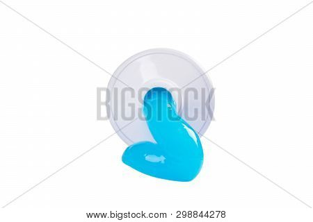 Toothpaste Isolated On White Background. Tube Of Blue Toothpaste Isolated On White With Clipping Pat