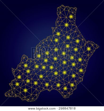 Yellow Mesh Vector Almeria Province Map With Glare Effect On A Dark Blue Gradiented Background. Abst