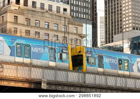 Melbourne, Australia - July 6th 2018: Melbourne Metro Train In The Cbd