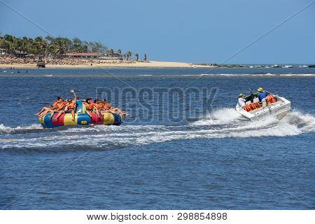 Tourists On A Fun Boat At Barra De Cunhau On Brazil