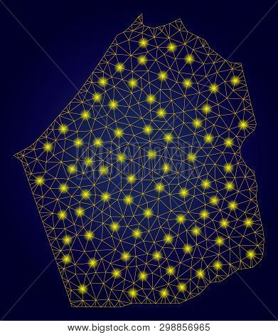 Yellow Mesh Vector Dubai Emirate Map With Glare Effect On A Dark Blue Gradiented Background. Abstrac