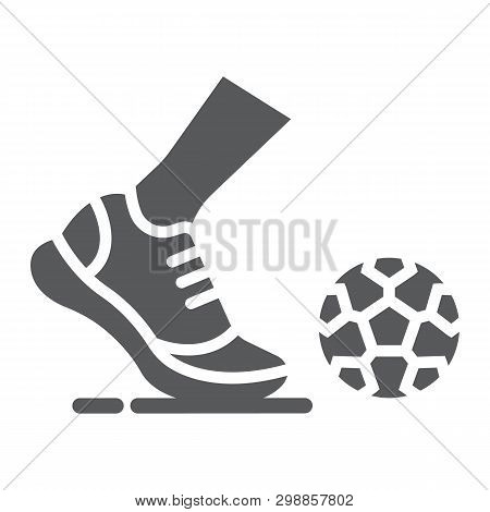 Kickball Glyph Icon, Football And Play, Foot With Ball Sign, Vector Graphics, A Solid Pattern On A W