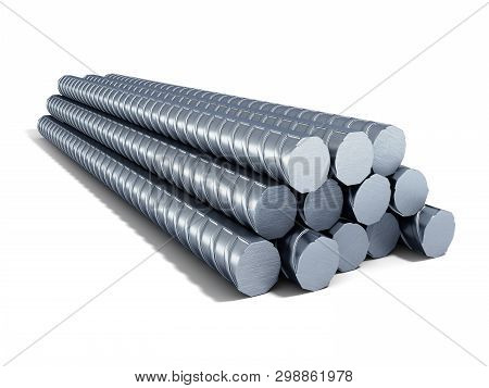 Reinforcement Steel Bar Steel Building Armature 3d Illustration On White Background