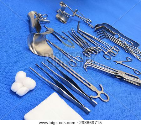 Closeup Image Of Medical Surgical Instruments On Table