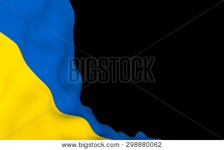 The Flag Of Ukraine On A Dark Background. National Flag And State Ensign. Blue And Yellow Bicolour. 
