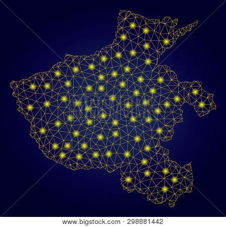 Yellow Mesh Vector Henan Province Map With Flare Effect On A Dark Blue Gradiented Background. Abstra