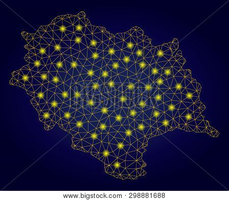 Yellow Mesh Vector Himachal Pradesh State Map With Glare Effect On A Dark Blue Gradiented Background