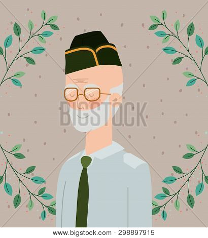 Veteran Military Celebration Crd With Leafs Vector Illustration Design