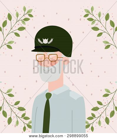 Veteran Military Celebration Crd With Leafs Vector Illustration Design