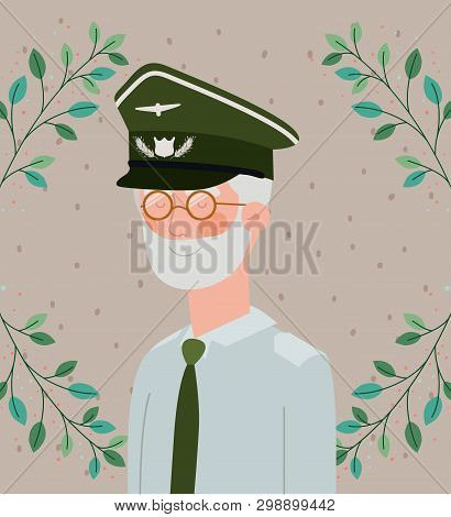 Veteran Military Celebration Crd With Leafs Vector Illustration Design