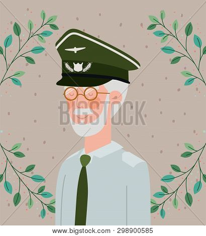 Veteran Military Celebration Crd With Leafs Vector Illustration Design