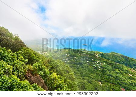 Panoramic View On Grand Anse Fron View Of Morne Blanc Hill, Seyc