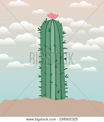 Cactu Planted In Garden Icon Vector Illustration Design