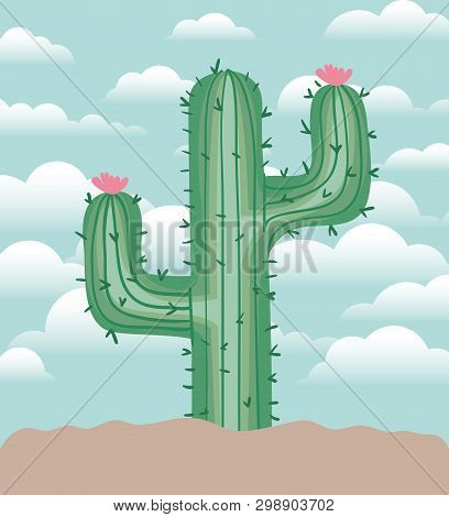 Cactu Planted In Garden Icon Vector Illustration Design