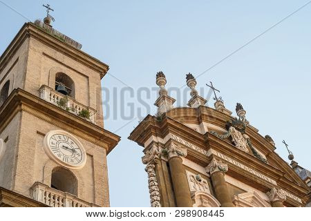 A Nice Clock Tower Taken From A Square In Frascati, A Little Town Near Rome, Italy