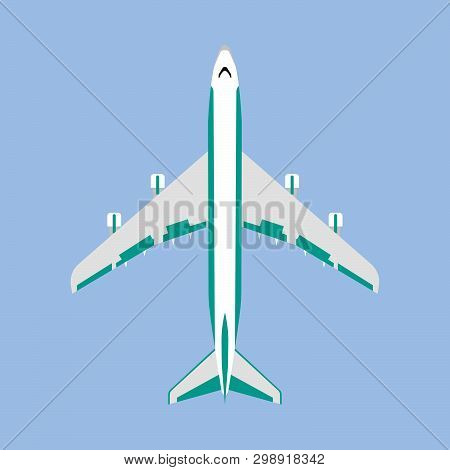 Aeroplane Transoptation Modern Travel Vehicle Top View Vector. Air Business Jet Flat Icon