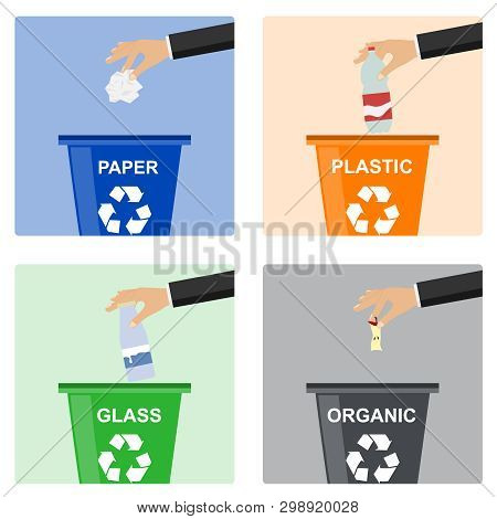 Hand Throws Out Trash. Separate Garbage Disposal. Hand Throws Garbage