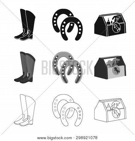 Vector Illustration Of Equipment And Riding Logo. Set Of Equipment And Competition Vector Icon For S