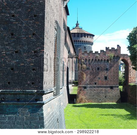 Castello Sforzesco. Milan, Italy. The Wall Of Castello Sforzesco (sforza Castle) In Milan, Italy