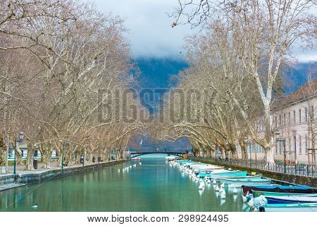 Famous Pedestrian Footbridge Bridge Of Loves Or Pont Des Amours Over Channel Of Vasse Near Lake Of A