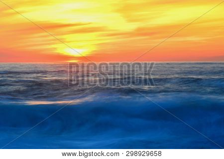 Sunset; Gold And Blue Colors At Silleiro Cap