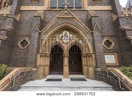 Armidale, Australia - April 10, 2019: Wide View Of The Entrance Portal Of Saints Mary And Joseph, A 