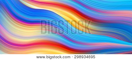 Colorful Flow Brushstroke. Wabe Sea Isolated Line.. Realistic Volume Brush Stroke. Liquid Paint Ink 