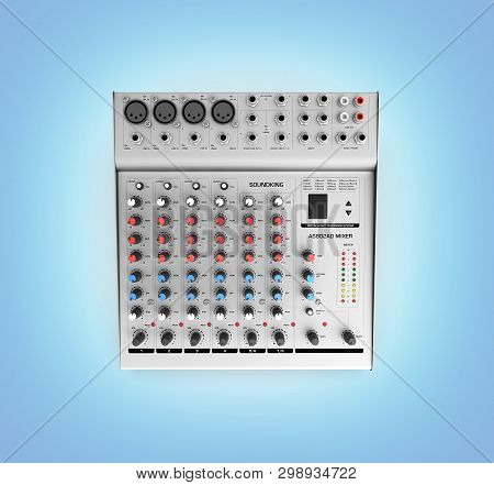 Hand Adjusting Audio Mixer Isolated On Blue Gradient Background 3d Render