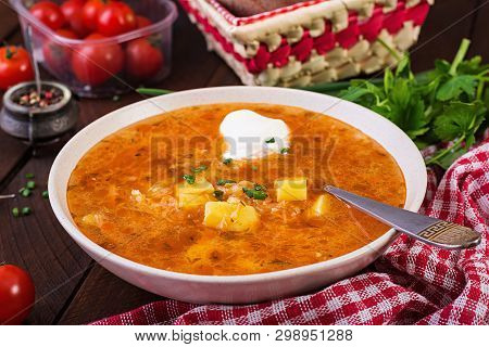 Traditional Russian Soup With Cabbage - Sauerkraut Soup - Shchi.