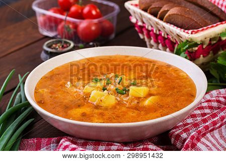 Traditional Russian Soup With Cabbage - Sauerkraut Soup - Shchi.