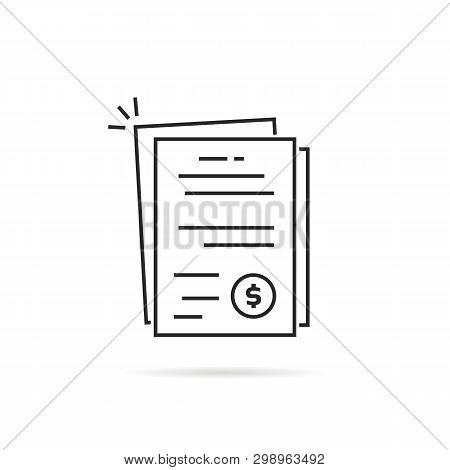 Pile Of Linear Invoice Or Bill Documents. Flat Thin Line Trend Modern Contour Accounting Logotype Gr