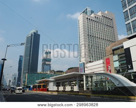 Jakarta, Indonesia - April 17, 2019: Bundaran Hi Integrated Transport Hub Which Connecting Mrt Jakar