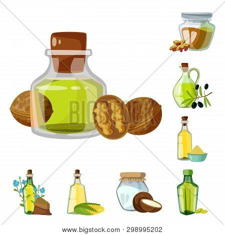 Vector Design Of Bottle And Glass  Logo. Collection Of Bottle And Agriculture Vector Icon For Stock.