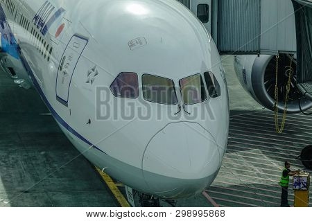 Manila, Philippines - Dec 4, 2018. An Ana Boeing 787-9 Dreamliner Docking At Manila Ninoy Aquino Int