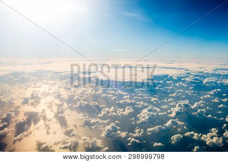 Beautiful Airview With Blue Sky, White Clouds And Sunrays