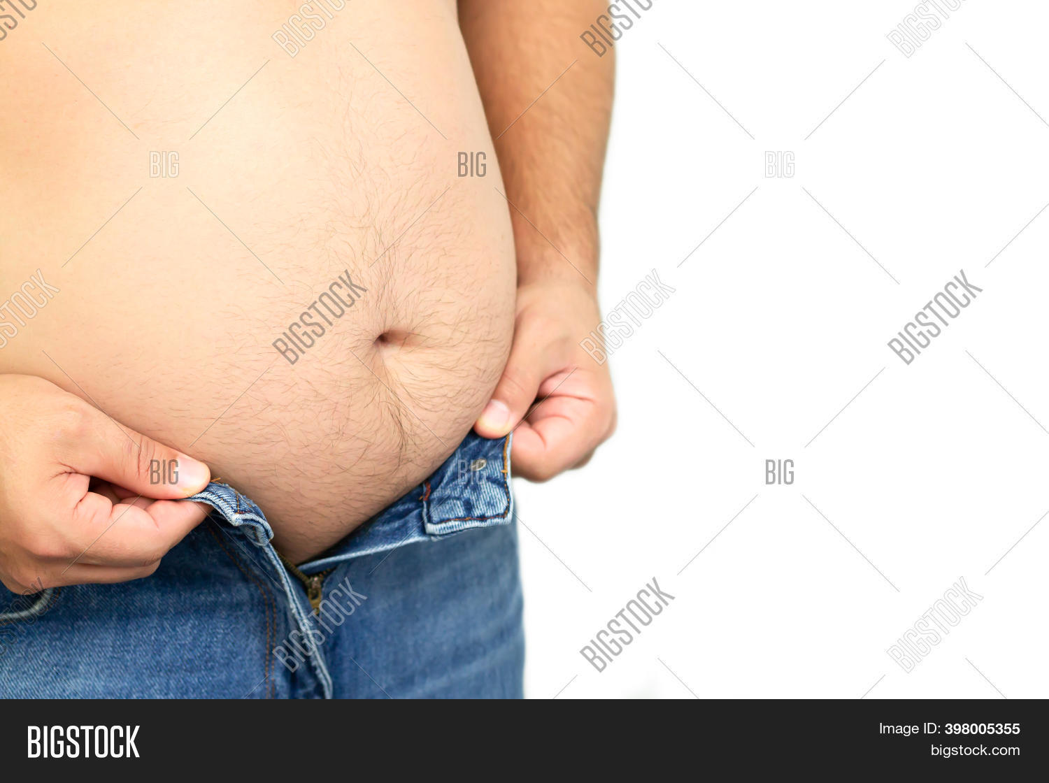 Fat Man Trying Button Image and Photo photo