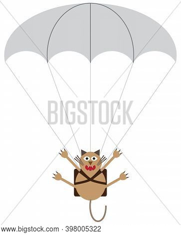 A Wide Eyed Sky Diving Cartoon Cat Is Parachuting