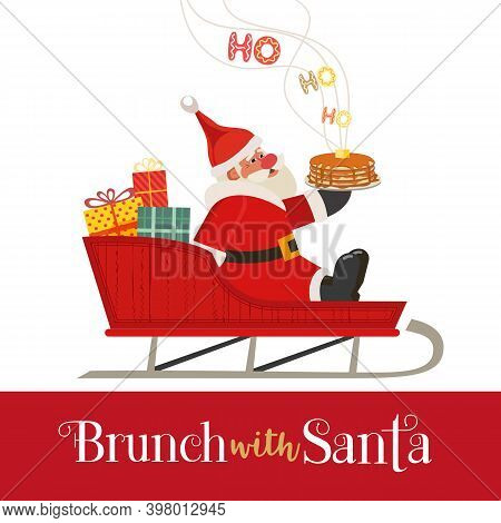 Fun Seasonal Vector Icon. Cartoon Comic Santa Claus Cartoon. Fun Brunch Breakfast Christmas Kids Enj