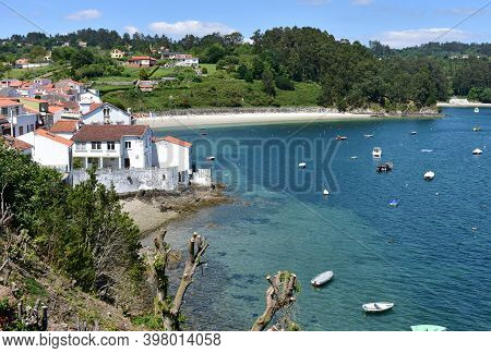 Small Fishing Village With Boats And Beach. Redes, Coruña, Galicia, Spain.