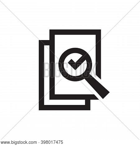 Analyzing Business Document Pages Magnifier Icon Design. Analyze Contract Verify Lens Check Mark Fla