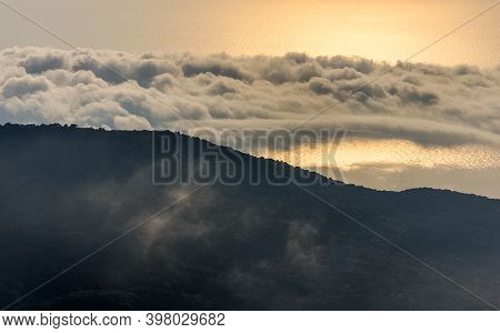Mountains And Forests Of Crimea. Coniferous And Deciduous Trees On The Hills Of The Mountains And Ro