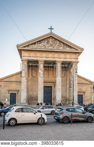 St-german-en-laye, France - Jun 6, 2020: Paroisse Church St Germain In Sunset