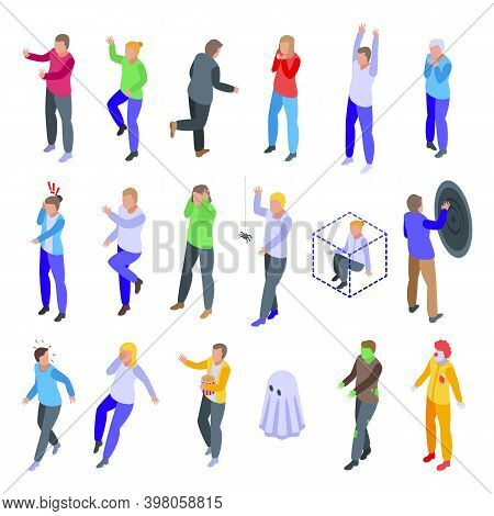 Frightened People Icons Set. Isometric Set Of Frightened People Vector Icons For Web Design Isolated